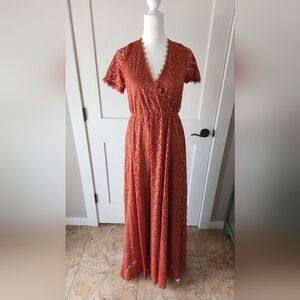 Baltic Born Lace Maxi dress - orange rust color